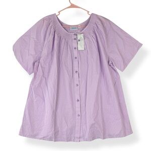 National Button Down Top Womens Plus 2X Lavender Purple Short Sleeve NWT